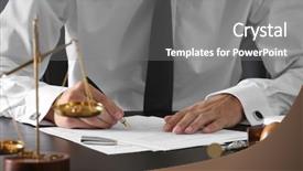  Presentation with public document - Presentation enhanced with notary public in office signing background and a gray colored foreground