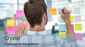  Presentation with writing - Theme consisting of hipster man writing on post background and a light blue colored foreground