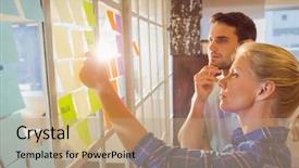  Presentation with young business people - Audience pleasing presentation theme consisting of note - young creative business people backdrop and a coral colored foreground