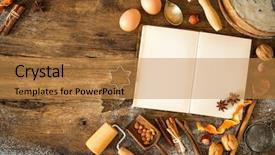  Presentation with utensils - Amazing presentation theme having note book - baking concept background with cookbook backdrop and a gold colored foreground