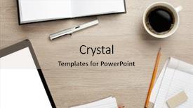  Presentation with note book - PPT theme having note book - cluttered office desk background background and a mint green colored foreground