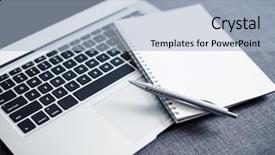  Presentation with stationary - Amazing presentation theme having note book - laptop computer and stationary backdrop and a light blue colored foreground