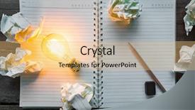  Presentation with note book - Audience pleasing PPT layouts consisting of note book and light bulb backdrop and a  colored foreground