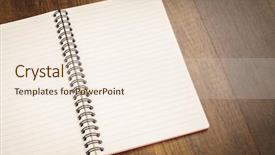  Presentation with note book - Slide deck consisting of note book on a wooden background and a cream colored foreground