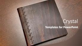  Presentation with note book - Slide set featuring note book with hard wooden cover background and a gray colored foreground