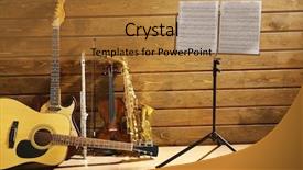  Presentation with music instruments - Slide set enhanced with note holder against musical instruments background and a gold colored foreground