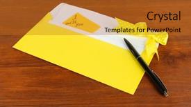  Presentation with envelope - Colorful PPT theme enhanced with note in envelope with pen backdrop and a gold colored foreground