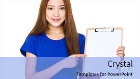  Presentation with asian - Presentation theme consisting of note indicator - asian woman showing background and a  colored foreground