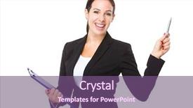  Presentation with pen - Colorful PPT theme enhanced with note indicator - businesswoman with clipboard and pen backdrop and a violet colored foreground