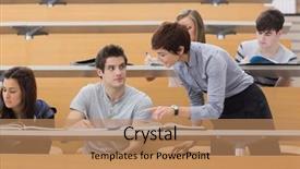  Presentation with lecture hall - Cool new presentation theme with note indicator - teacher helping student backdrop and a coral colored foreground