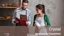  Presentation with man joined woman - Amazing slides having note indicator - young cute man and woman backdrop and a  colored foreground