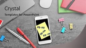  Presentation with post stick note - Colorful slides enhanced with note on office table april backdrop and a light gray colored foreground