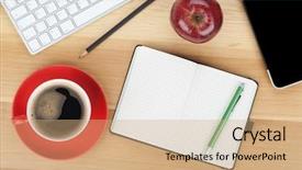  Presentation with red coffee bean - Theme featuring note pad - coffee cup red apple background and a coral colored foreground