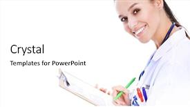  Presentation with female - Presentation theme consisting of note pad - female doctor with clipboard woman background and a white colored foreground