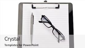  Presentation with note - Slides having note pad pen and glasses background and a white colored foreground