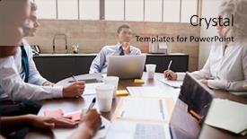  Presentation with team meeting - Colorful slide set enhanced with note taking - business team brainstorming backdrop and a coral colored foreground