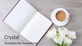  Presentation with coffee cup diary - Cool new PPT theme with notebook - beautiful tulips with diary backdrop and a light gray colored foreground