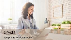  Presentation with work happy hour - Presentation featuring notebook - happy casual beautiful woman working background and a mint green colored foreground