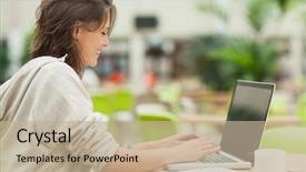  Presentation with cafeteria - Beautiful presentation featuring notebook - side view of a female backdrop and a mint green colored foreground