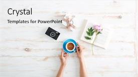  Presentation with notebook page - Theme enhanced with notebook 2 page - female hands holding cup background and a white colored foreground