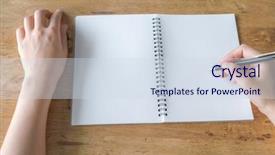  Presentation with open book - Presentation theme enhanced with notebook 2 page - hands open blank catalog magazines background and a sky blue colored foreground