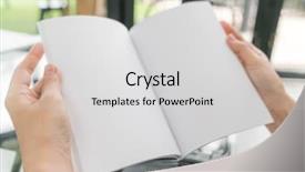  Presentation with open book page - Amazing PPT theme having notebook 2 page - hands open book on table backdrop and a light gray colored foreground