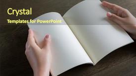  Presentation with praying hands on open bible - PPT theme with notebook 2 page - hands open book on wood background and a tawny brown colored foreground