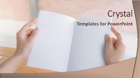  Presentation with open book page - Audience pleasing slide deck consisting of notebook 2 page - hands open book on wood backdrop and a lemonade colored foreground