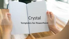  Presentation with open book - Slides enhanced with notebook 2 page - hands open book on wood background and a light gray colored foreground