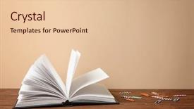  Presentation with notebook - PPT theme featuring notebook and paperclips on table background and a  colored foreground