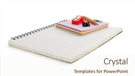  Presentation with notebook - Slide set with notebook and school supplies isolated background and a sky blue colored foreground