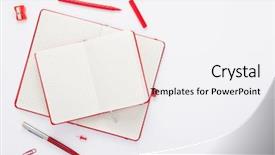  Presentation with notebook paper - Colorful slide set enhanced with notebook and stationary at white backdrop and a white colored foreground