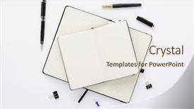  Presentation with notebook paper - Audience pleasing PPT theme consisting of notebook and stationary at white backdrop and a sky blue colored foreground