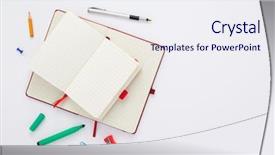  Presentation with notebook paper - Audience pleasing slides consisting of notebook and stationary at white backdrop and a sky blue colored foreground