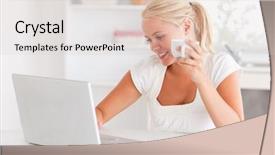  Presentation with cup of lemon tea - PPT layouts having notebook coffee - cute woman having a cup background and a lemonade colored foreground