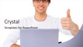  Presentation with notebook - Amazing presentation design having notebook computer all on white backdrop and a sky blue colored foreground