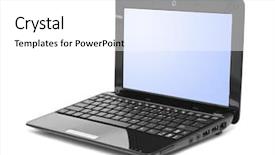  Presentation with notebook - Slide deck enhanced with notebook computer isolated on white background and a white colored foreground