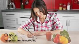  Presentation with healthy food college - Presentation theme with notebook diet - healthy food concept young woman background and a coral colored foreground