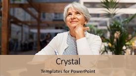  Presentation with happy retirement - Presentation theme with notebook dreaming at street cafe background and a coral colored foreground