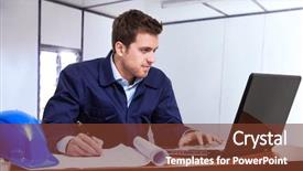  Presentation with engineering engineer or safety officer - PPT layouts having frame on wood with mourning background and a light gray colored foreground.