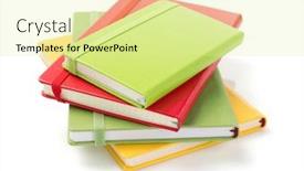  Presentation with notebook - Colorful presentation design enhanced with notebook-isolated-at-white-background backdrop and a blonde colored foreground