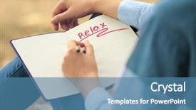  Presentation with writing - Colorful theme enhanced with notebook lying on her knee backdrop and a  colored foreground