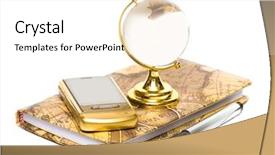  Presentation with notebook - Presentation theme featuring notebook mobile phone and globe background and a white colored foreground