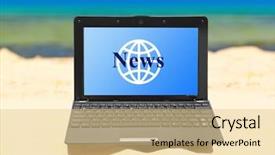  Presentation with business travel - Audience pleasing slide set consisting of notebook news on beach - business backdrop and a  colored foreground