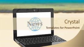  Presentation with business travel - Presentation theme enhanced with notebook news on beach - business background and a  colored foreground