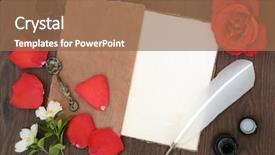  Presentation with old feather pen - Slide set enhanced with notebook old quill feather pen background and a coral colored foreground