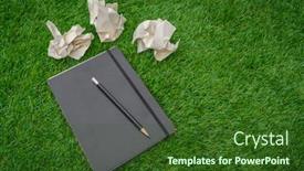  Presentation with green notebook - Presentation theme with notebook on spring green grass background and a forest green colored foreground