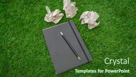  Presentation with green notebook - Slide deck consisting of notebook on spring green grass background and a forest green colored foreground