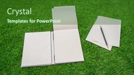  Presentation with green notebook - Audience pleasing PPT layouts consisting of notebook on spring green grass backdrop and a forest green colored foreground