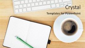  Presentation with pen laptop coffee cup clips - Slide set enhanced with notebook paper pad - office supplies gadgets and coffee background and a lemonade colored foreground